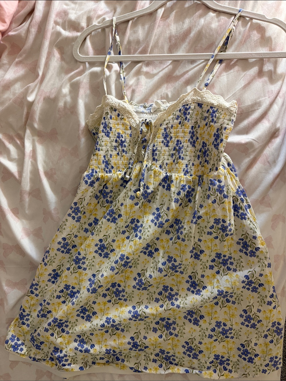 Altar'd State White Mini Sundress with Blue and Yellow Floral Print